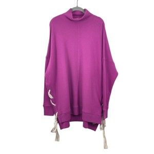 1. Free People So Plush Pullover Sweatshirt Purple Small Cotton Blend Lace Up
